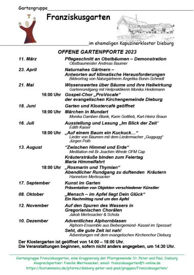 Klostergarten Jahresprogramm