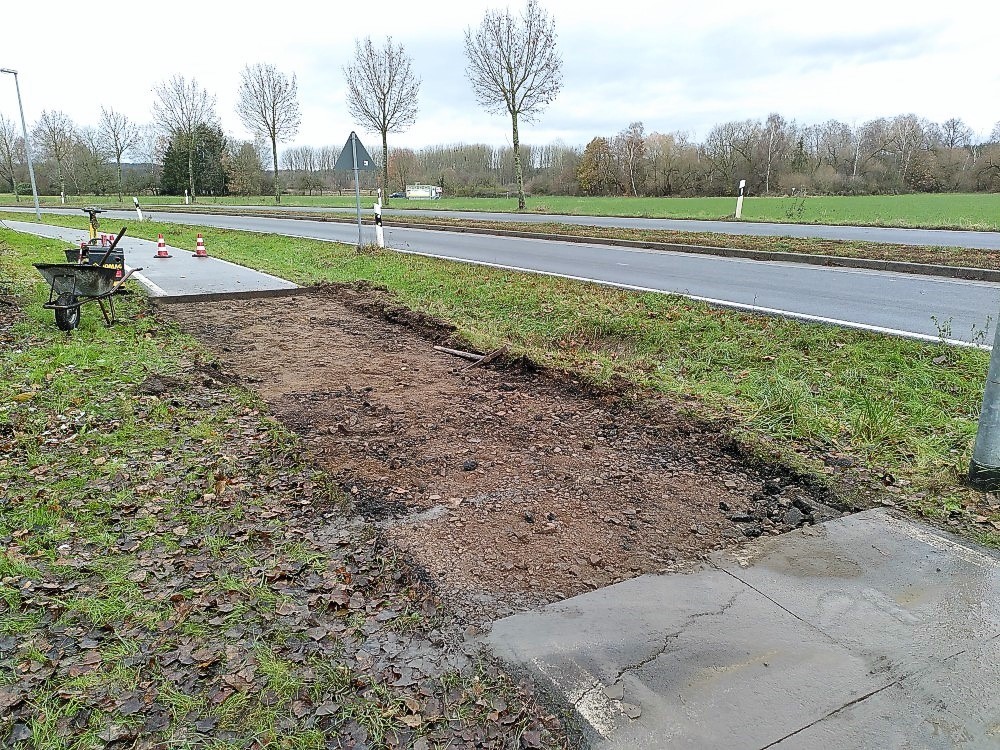 die Baustelle auf dem Radweg