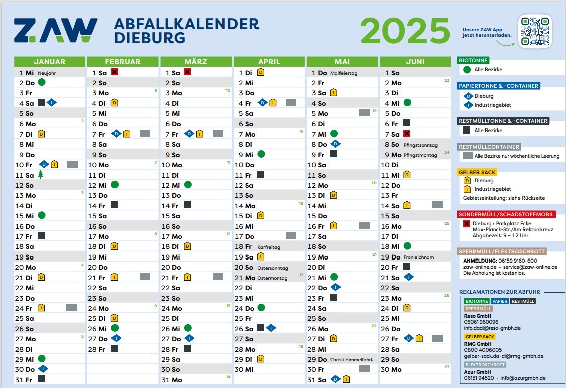 Abfallkalender 2025 Stadt Dieburg